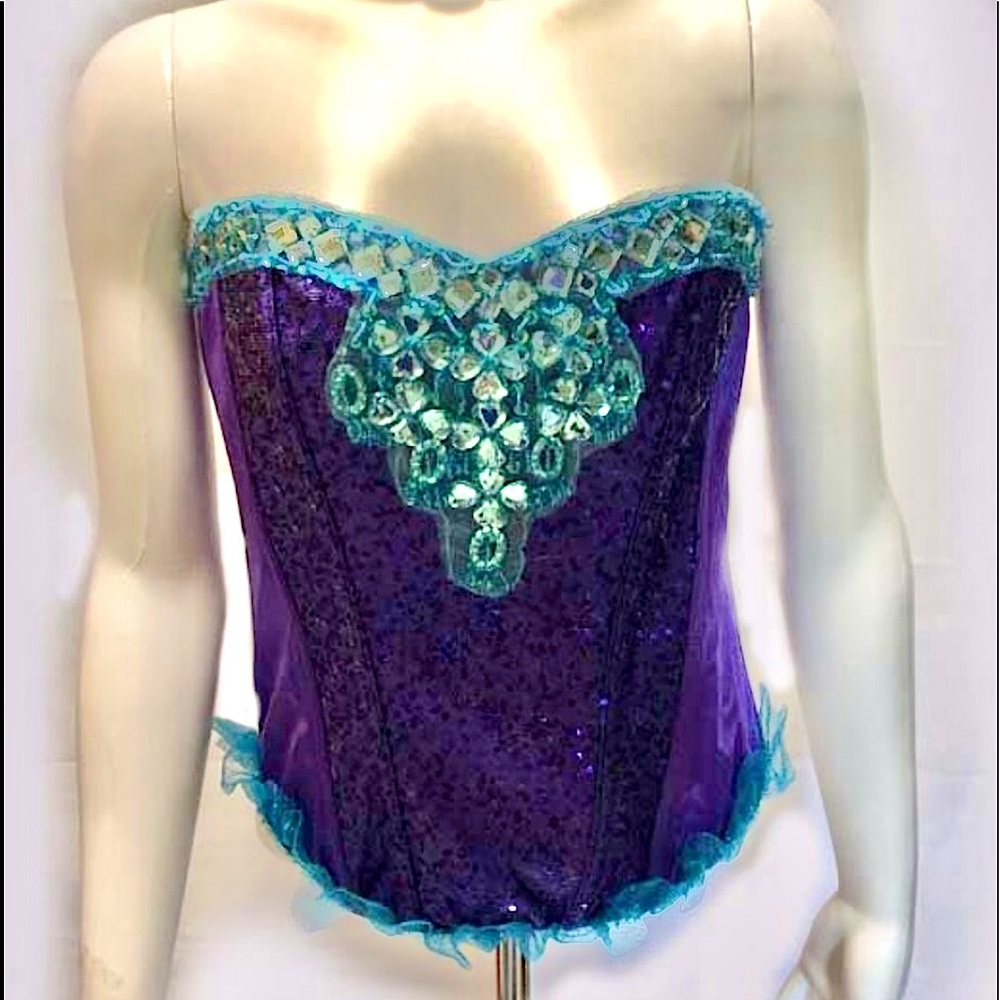 Purple and turquoise jeweled corset bustier top